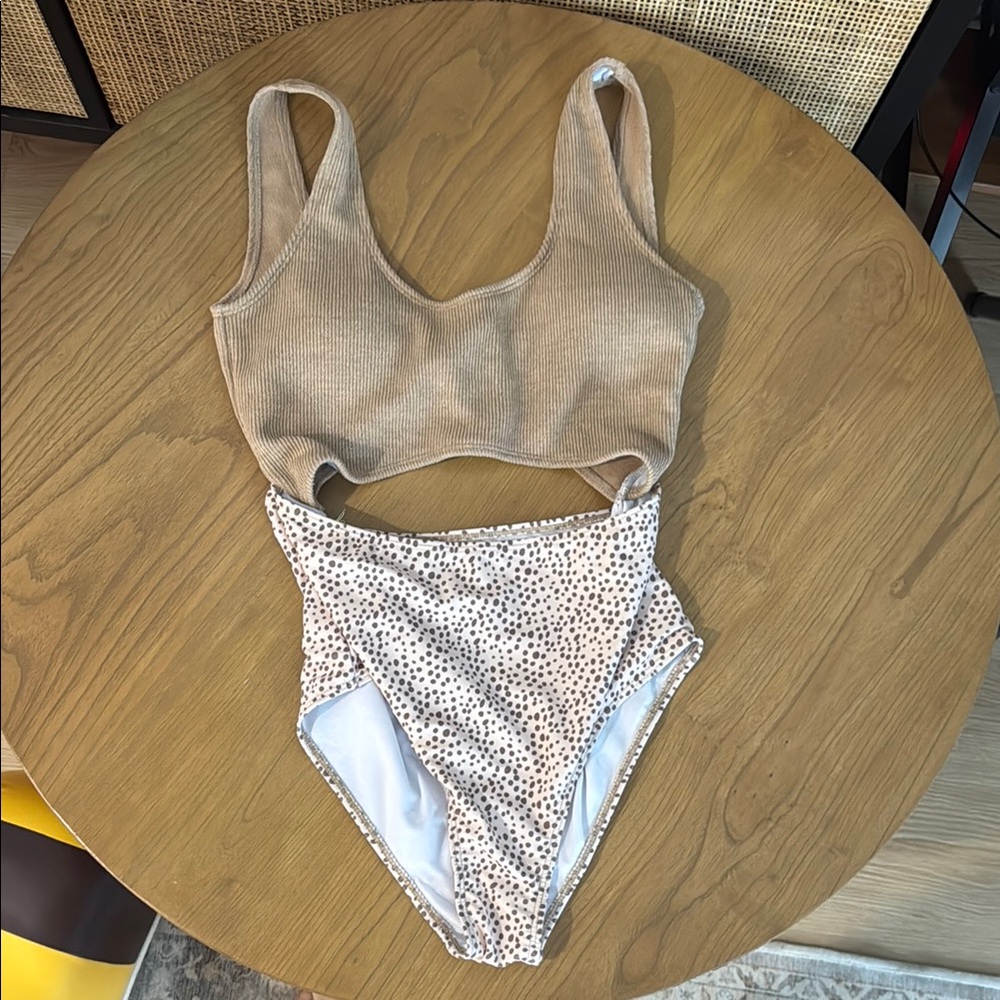 Tan and White Polka Dot One Piece